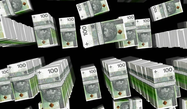 ポーランドZloty Plnお金パック3Dイラスト 100 Plnバンクノートバンドルスタック ポーランドにおける金融 経済危機 ビジネスの成功 債務の概念 — ストック写真
