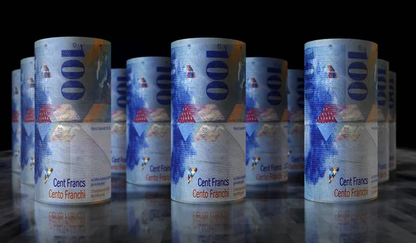 Schweizer Franken Geldrollen Illustration Abstraktes Konzept Von Banken Wirtschaft Krise — Stockfoto