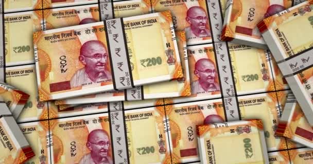 Индийская Рупия Банкноты Анимации Вид Близкого Расстояния Денежные Мешки Мно — стоковое видео