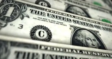 Bir dolar banknot döngüsü. Washington Amerikan doları para dokusu. Döngüsüz 3D animasyon. İş, kriz, bankacılık, durgunluk, ekonomi, borç ve finans kavramı. Amerikan banknotunun üzerinden geçiyor..