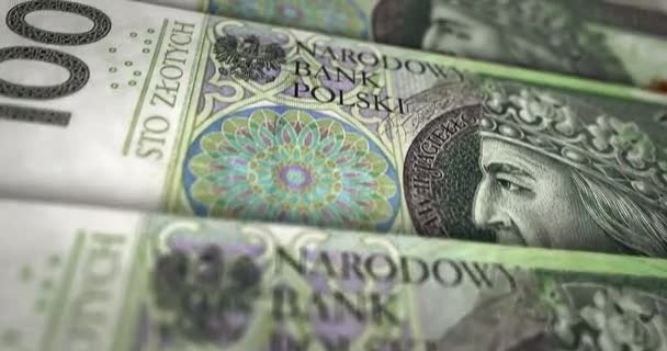 Lengyel Zloty Bankjegy Hurok 100 Pln Pénztextúra Vállalkozás Válság Bank — Stock videók