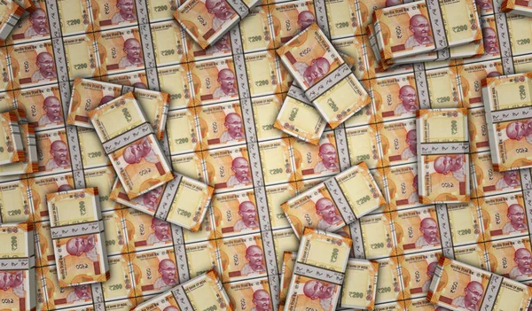 印度卢比钱袋3D插图 200个Inr钞票捆 印度的金融 经济危机 商业成功 税收和债务概念 — 图库照片