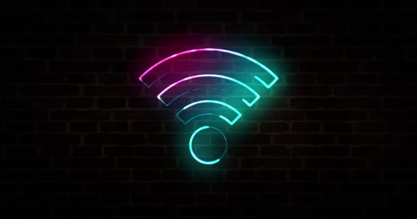 Wifi Hotspot Symbol Internet Zóna Neonové Znamení Cihlové Zdi Bezplatná — Stock video