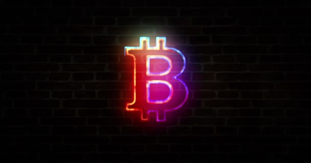 Simbolo Bitcoin Tecnologia Cripto Valuta Business Digitale Cibernetica Segno Neon — Video Stock