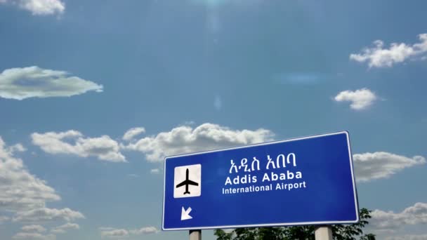 Aereo Che Atterra Addis Abeba Etiopia Arrivo Città Con Cartello — Video Stock