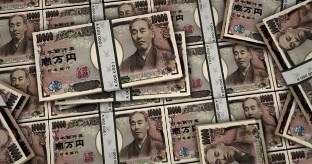 Billetes Japoneses Yen Animación Paquetes Dinero Jpy Concepto Recesión Inflación — Vídeos de Stock