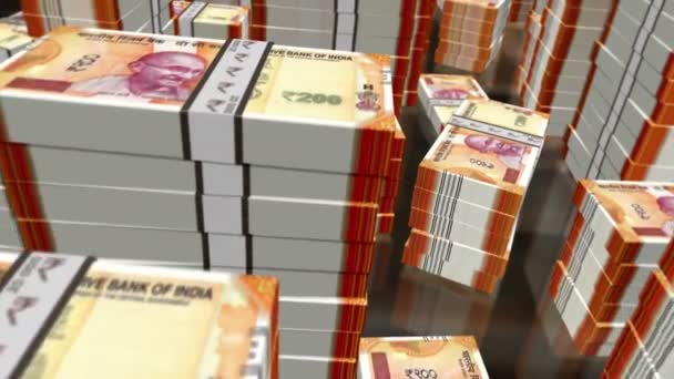 Пакет Банкнот Индийскими Рупиями Полет Над Банкнотами Inr Складывает Башни — стоковое видео