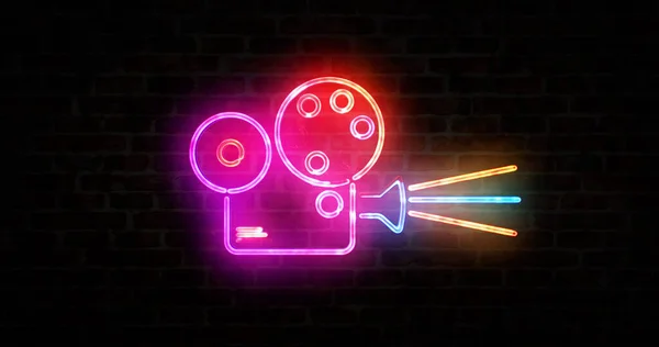 Kinoprojektor Symbol Filmkamera Retro Video Unterhaltung Und Digitale Filmübertragung Leuchtreklame — Stockfoto
