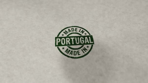 在葡萄牙制造的邮票易碎无缝动画 手印冲击 制造业和生产国家3D渲染循环概念 — 图库视频影像
