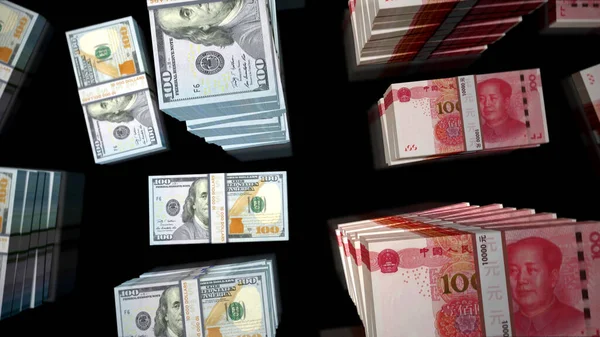 Dollar Renminbi Yuan Chinois Billets Pack Boucle Concept Des Etats — Photo