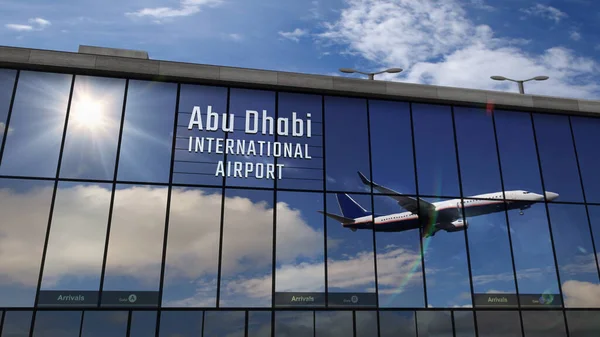 Самолеты Jet Приземляются Абу Даби Объединенные Арабские Эмираты Оаэ Рендеринг — стоковое фото