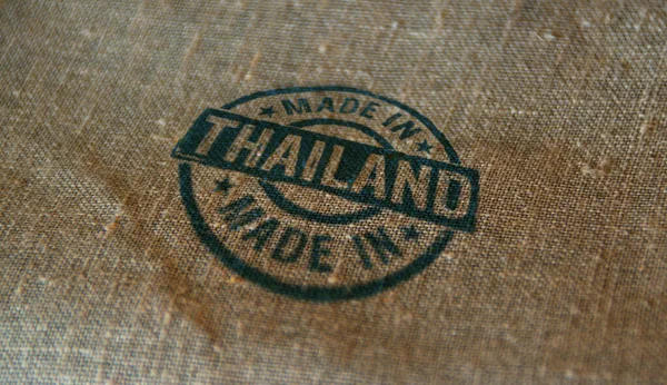 Feito Tailândia Selo Impresso Saco Linho Conceito País Fábrica Fabricação — Fotografia de Stock