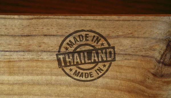 Fatto Thailandia Timbro Stampato Scatola Legno Concetto Fabbrica Produzione Paese — Foto Stock