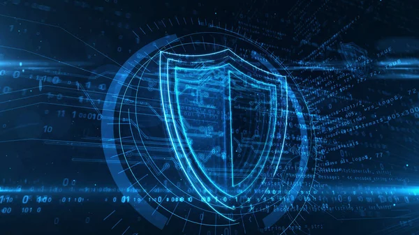 Kalkan sembollü siber güvenlik konsepti, gizlilik koruması ve bilgisayar güvenliği ikonu. Fütürist soyut 3D resimleme.