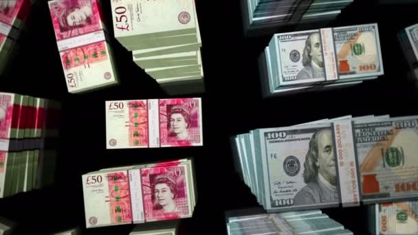 Британский Фунт Стерлингов Долларовые Банкноты Петля Концепция Экономики Торговли Рынка — стоковое видео