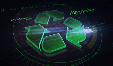 Recycling symbol, environment, ecology, reduce e-waste, green technology and industry icon. Abstract symbol concept 3d rendering illustration. clipart