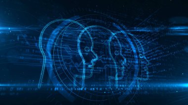 Yüz sembollü sosyal puanlama kavramı, puanlama teknolojisi, kredi sistemi, vatandaş puanı ve gizlilik ikonu. Fütürist soyut 3D resimleme.