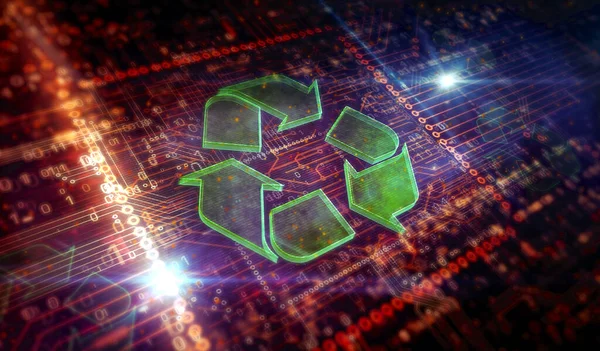 リサイクルシンボル 生態系 廃棄物の削減 グリーン技術と産業アイコン 概要3Dシンボルコンセプトレンダリングイラスト — ストック写真