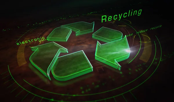 リサイクルシンボル 生態系 廃棄物の削減 グリーン技術と産業アイコン アブストラクトシンボルコンセプト3Dレンダリングイラスト — ストック写真