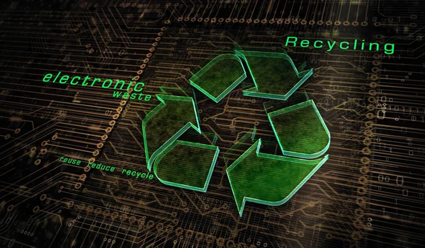 リサイクルシンボル 生態系 廃棄物の削減 グリーン技術と産業アイコン 概要3Dシンボルコンセプトレンダリングイラスト — ストック写真