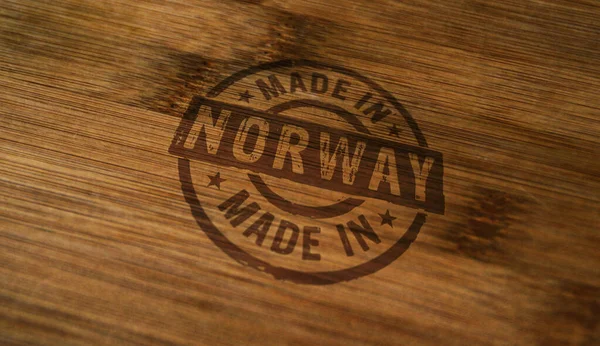 Made Norway Stamp Printed Wooden Box Factory Manufacturing Production Country — Stock Photo, Image