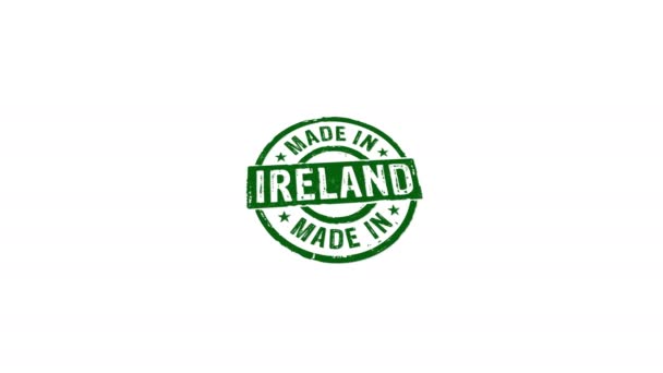 Tillverkad Irland Stämpel Och Hand Stämpling Inverkan Isolerad Animation Fabrik — Stockvideo