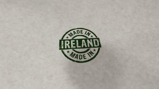 Made Ireland Stempel Pętelkowy Bezproblemowa Animacja Uderzenie Dłoń Fabryka Produkcja — Wideo stockowe