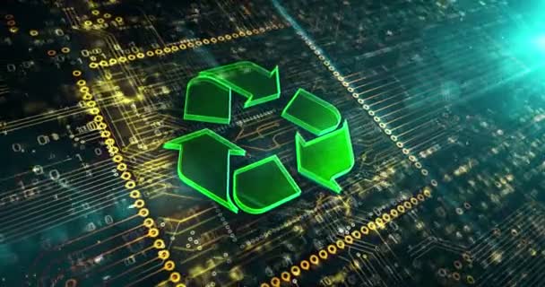 Símbolo Reciclagem Meio Ambiente Ecologia Reduzir Desperdício Eletrônico Tecnologia Verde — Vídeo de Stock
