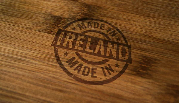 Sello Hecho Irlanda Impreso Caja Madera Concepto País Fábrica Fabricación —  Fotos de Stock