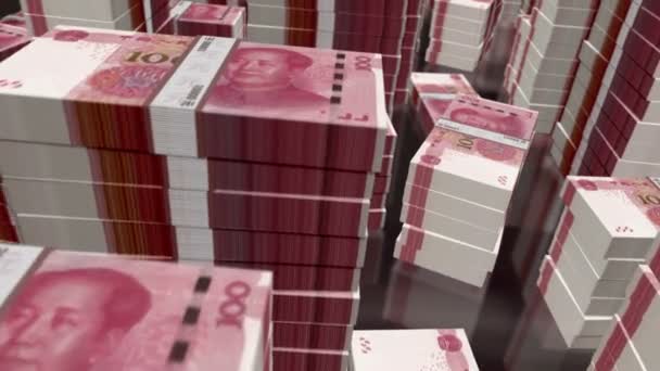 Renminbi Çin Yuan Para Paketleri Döngüsü Soyut Dünyası Ekonomik Kriz — Stok video