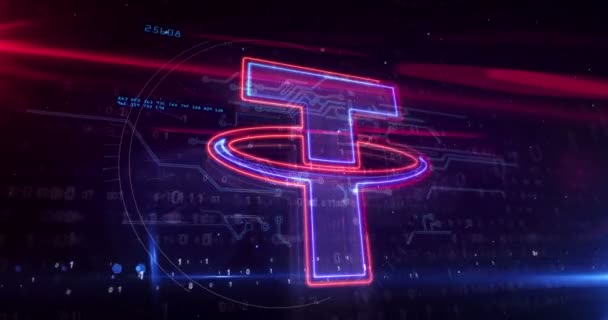 Tether Stablecoin Symbol Kryptowährung Dollar Usdt Cyber Money Icon Loop — Stockvideo