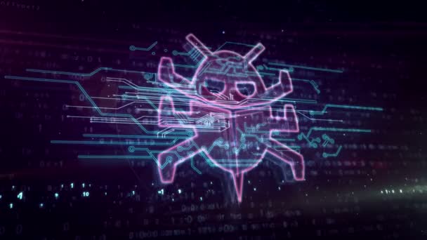 Virüs Sembolü Bilgisayar Koruması Siber Saldırı Filtreleme Dijital Solucan Böcek — Stok video