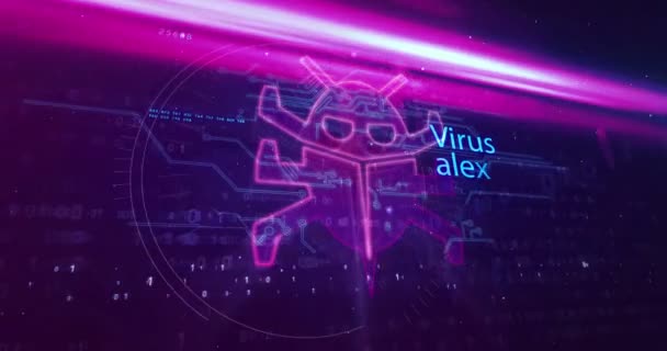 바이러스 바이러스 컴퓨터 사이버 디지털 아이콘 추상적 렌더링 애니메이션입니다 디지털 — 비디오