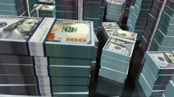 美元兑人民币的钞票堆积如山 在钞票包里打圈飞行 中美经济冲突 全球贸易和金融战争的概念 可浏览无缝3D动画 — 图库视频影像
