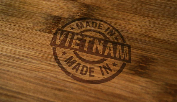 Sello Fabricado Vietnam Impreso Caja Madera Concepto País Fábrica Fabricación —  Fotos de Stock