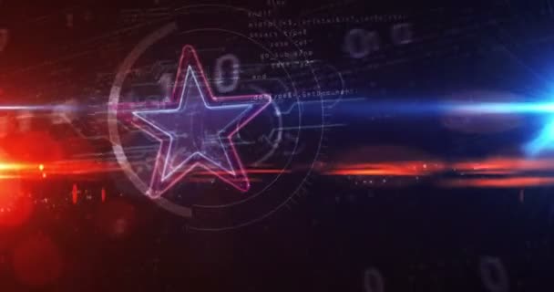 Stjernesymbol Vellykket Mester Feiring Beste Tegn Digital Stil Cyberformet Glødende – stockvideo