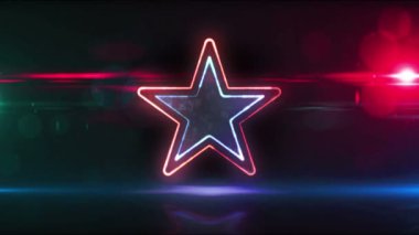 Yıldız sembolü. Başarı, şampiyon, kutlama, dijital stildeki en iyi kalite işareti. Siber şekil parlayan ikon. Gelecekçi soyut 3d biçimlendirilebilir döngü ve kusursuz animasyon.