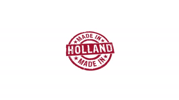 Vyrobeno Holandsku Razítko Ruční Razítko Dopad Izolované Animace Tovární Výrobní — Stock video