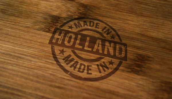 Feito Holanda Selo Impresso Caixa Madeira Conceito País Fábrica Fabricação — Fotografia de Stock