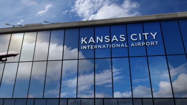 Kansas City Missouri Jet Uçağı Iniyor Abd Canlandırma Cam Havaalanı — Stok video