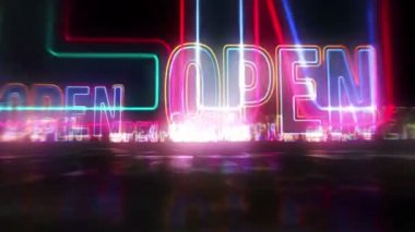 Açık kaynak kodu. İş, alışveriş, özgür yazılım ve özgürlük kavramı ışık döngüsü kavramı. Kelimeler arasında uçmak. Gelecekçi uzay soyut 3d biçimlendirilebilir döngüsüz dikişsiz canlandırma.