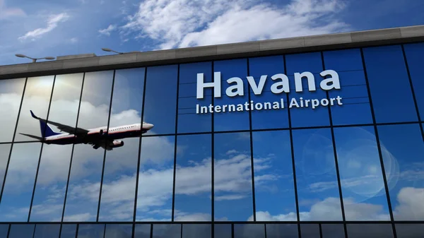 Aviones Reacción Aterrizando Habana Cuba Ilustración Representación Llegada Ciudad Con — Foto de Stock