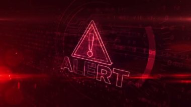 Ünlem sembolü, tehlike, siber saldırı ve bilgisayar güvenliği ikon döngüsü içeren uyarı kavramı. Gelecekçi soyut 3D canlandırma canlandırması.