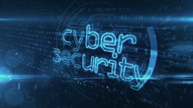 Siber güvenlik konsepti, internet koruması, ağ ve bilgisayar güvenliği döngüsü. Dijital kod arkaplanı üzerinde gelecekteki 3d soyut canlandırma.
