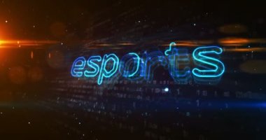 Esports, siber oyun, online oyun şampiyonluğu ve dijital spor soyut metni. Fütürist soyut kavram 3D yorumlama.