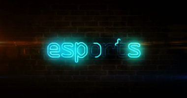 Esports, siber oyun, online oyun turnuvası ve tuğla duvar döngüsü kavramındaki dijital spor soyut yazı tabelası. 3d döngü oluşturulabilir ve kusursuz canlandırma.