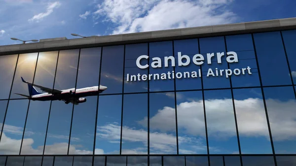 Aviones Reacción Aterrizando Canberra Australia Ilustración Representación Llegada Ciudad Con — Foto de Stock