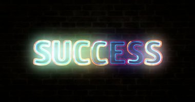 Başarı konsepti, iletişim medyası, televizyon yayını giriş ve bilgi kırma levhası tuğla duvar döngüsü. 3d görüntüleme döngüsü ve kusursuz soyut canlandırma.