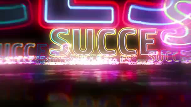 Succes Concept Animatie Zakelijk Gloeiende Neon Sms Lus Vlucht Tussen — Stockvideo