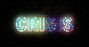 Kriz konsepti animasyon, ekonomi, depresyon, finans, küresel durgunluk ve tuğla duvar döngüsü üzerine iş durgunluğu metni. 3d görüntüleme döngüsü ve kusursuz soyut canlandırma.